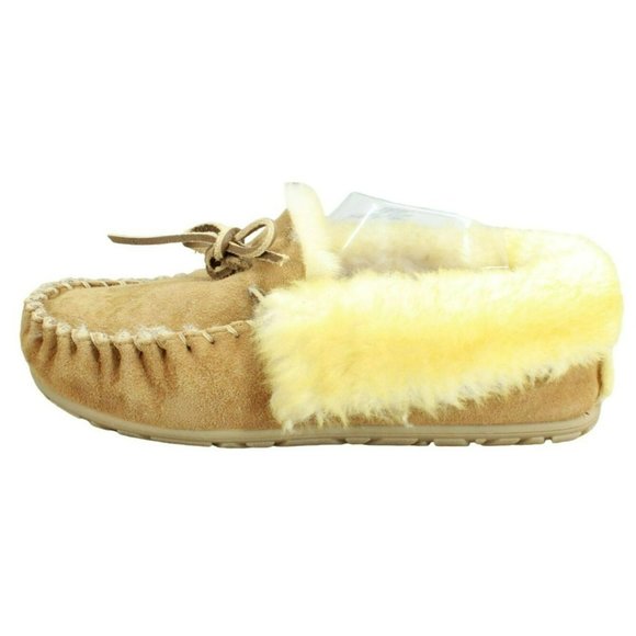 L.L. Bean Shoes - LL Bean Brown Suede Wicked Good Shearling Lined Moccasin Slippers Size 10 Wide